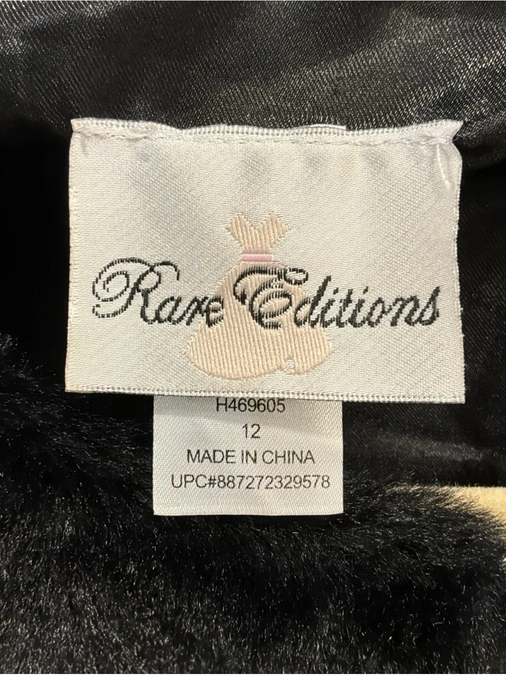 Rare Editions Faux Fur Shrug Girls 12 H469605 Black Rhinestone Button Bolero